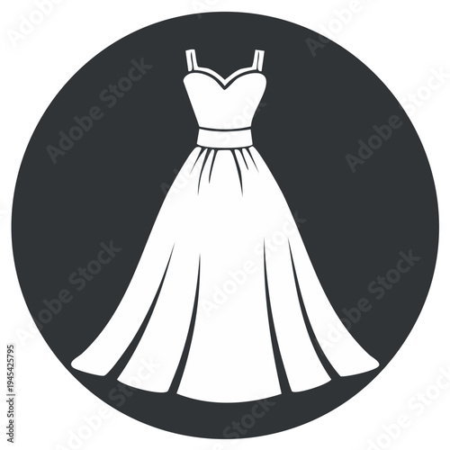 Elegant wedding dress silhouette on dark circular background