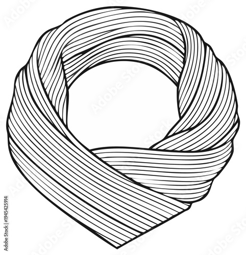Illustrated twisted fabric ring with parallel lines forming a draped circular shape.