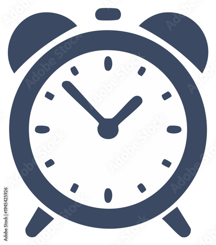 Blue Alarm Clock Silhouette: Retro Timekeeping Icon, Traditional Clock with Bell Design, Reminder Concept