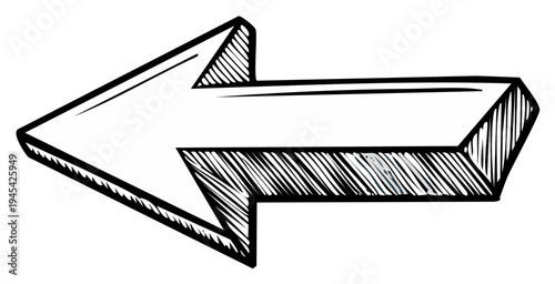 Hand-drawn arrow pointing left, sketch style, black and white