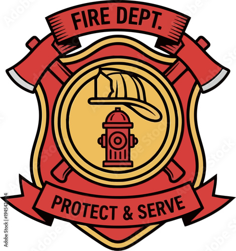 Fire Department Badge Emblem Vector with Helmet and Hydrant – Firefighter Shield Logo