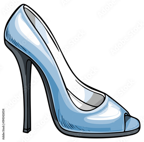 Elegant light blue high heel shoe with peep toe and slender stiletto heel