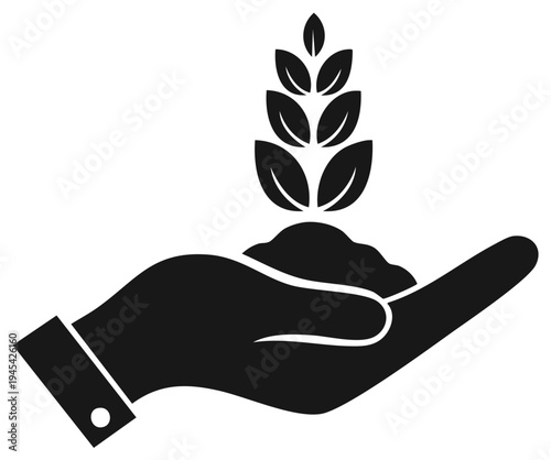 Hand holding soil with growing plant sprout symbolizing agriculture and growth