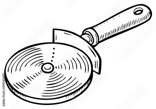 Pizza cutter illustration in retro style food preparation concept