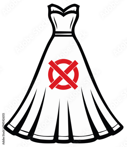Wedding Dress with Red Crossed Out Symbol Illustration, Wedding Cancelation or Postponement