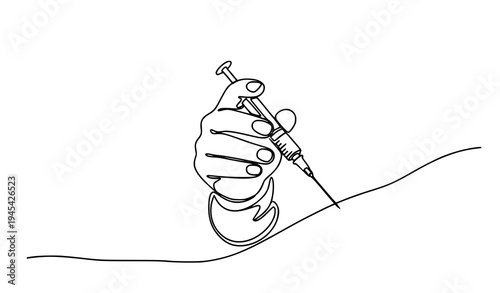 Medical anesthesia injection continuous line vector illustration