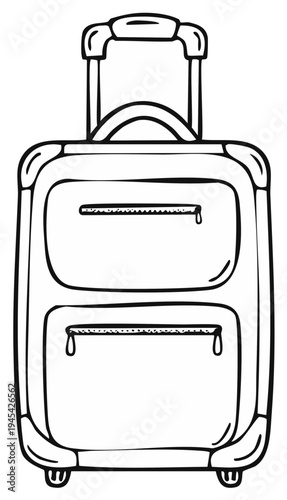 Hand drawn sketch of a rolling suitcase with retractable handle and wheels