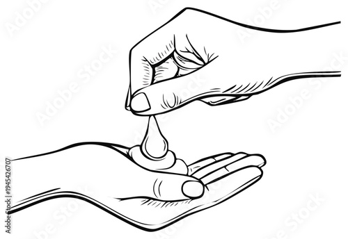 Applying gel sanitizer to a palm hand sketch vector illustration