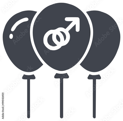 Balloons with male symbol and rings icons for gay pride or celebration