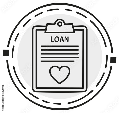 Loan application document with heart symbol, representing personal loan or financial aid icon