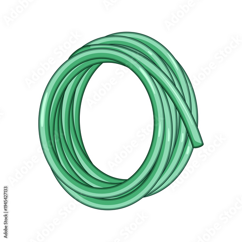 Coiled green garden hose illustration offering versatility for various outdoor tasks including watering plants, washing vehicles, and general backyard maintenance