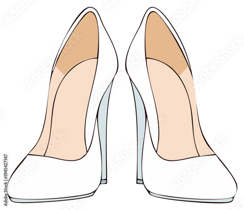 A pair of elegant classic white high heeled shoes vector illustration for a wedding or formal event