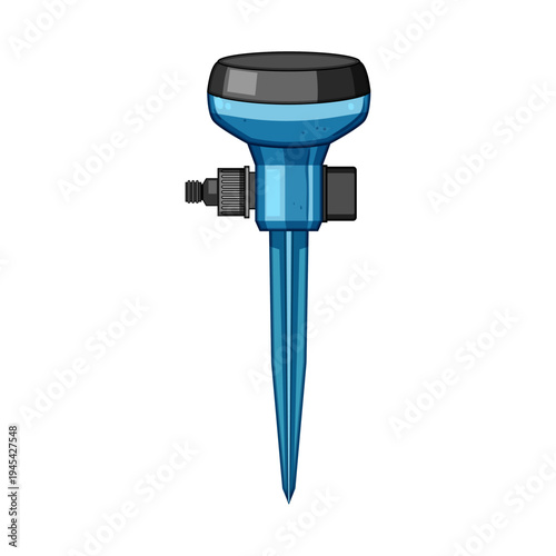 Blue garden sprinkler device featuring a sharp spike for easy ground insertion, connecting to a hose for efficient irrigation and watering of plants and lawns