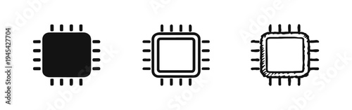 Microchip Icon Set. Computer Processor Vector Illustration for Technology, Electronics, and Digital Hardware