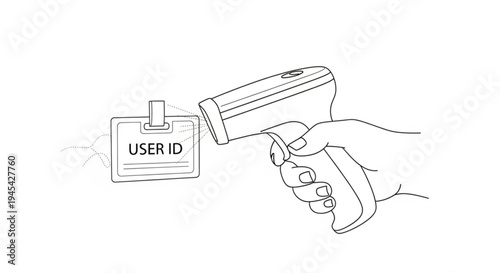 Hand holding scanner reading user id badge for secure authentication and access control