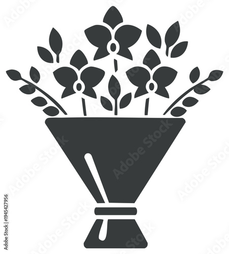 Stylized Orchid Flowers in Bouquet Dark Gray Icon