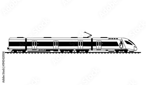 Modern passenger train side view vector illustration isolated on white background