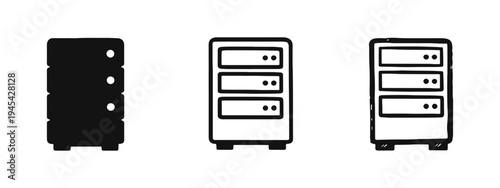 Server Rack Icon Set. Data Center Equipment Vector Illustration for Network, IT, and Cloud Computing