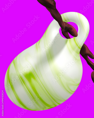 an abstract green and white Easter egg on a branch