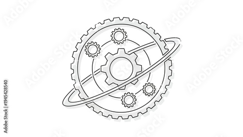 Gears and Planet Mechanical System Illustration.