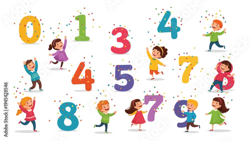 Children Playing with Numbers Illustration.