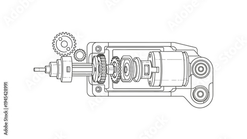 Detailed Technical Drawing of Automotive Starter Motor.
