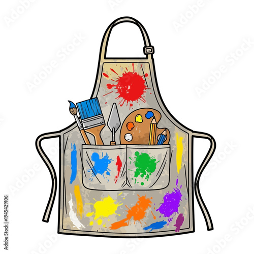 Artist's Apron with Paint Splatter and Tools