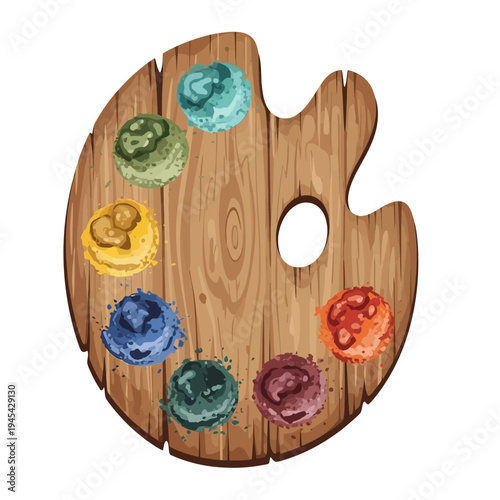 Artist wooden palette with colorful paints
