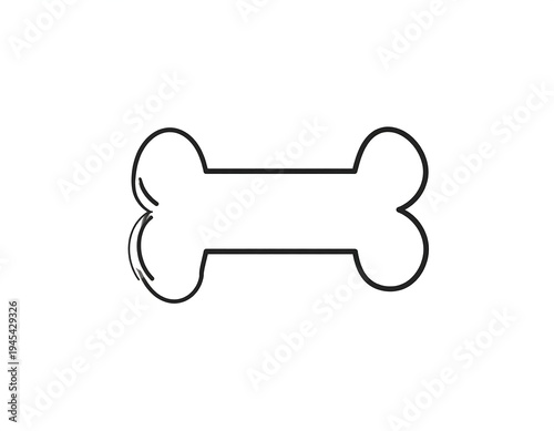 A black and white line art image of a stylized dog bone. The bone is horizontal, with rounded ends connected by a rectangular center