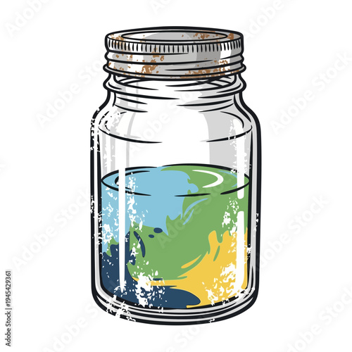 Glass jar with colorful liquid, grunge effect