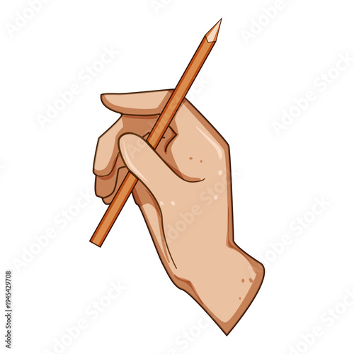 Human hand holding a sharpened wooden pencil, illustrating concepts of creativity, education, learning, art, design, and developing ideas on a clean white background