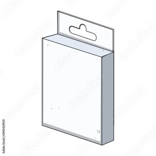Clean white blank retail packaging box mockup with header card and hanger tab for easy hanging display, ideal for product branding, shelf merchandising and design templates