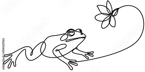 Frog Catching Insect With Tongue Continuous Line Animal Vector Illustration