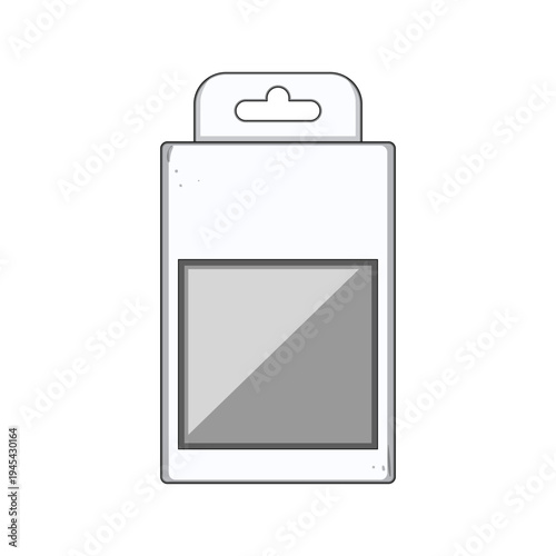 Empty rectangular product box with hang tab, blank and ready for brandingminimal white retail packaging on solitaire background for merchandising, display, and design mockups