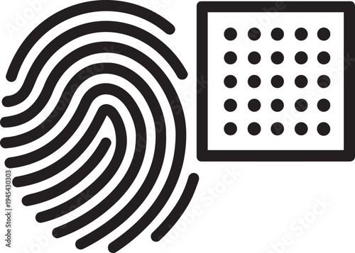 Fingerprint with microchip processor icon for biometric authorization identification and smart electronic cybernetic security access technology