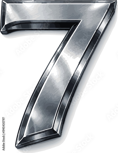 Isolated a realistic 3d Metal numbers - number 7 vector art with white background..