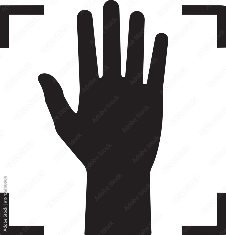 Obraz premium Raised hand palm detection focus square icon for biometric authorization identification and secure gesture recognition technology