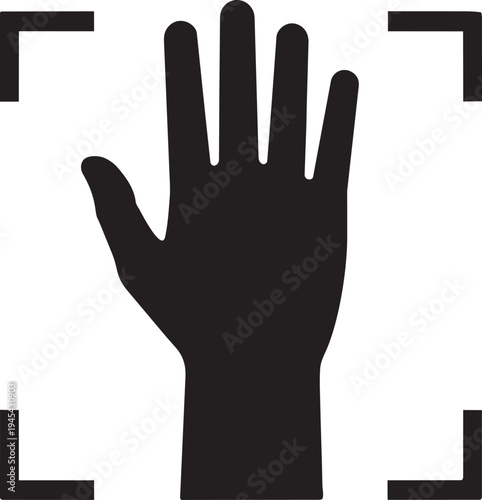 Raised hand palm detection focus square icon for biometric authorization identification and secure gesture recognition technology