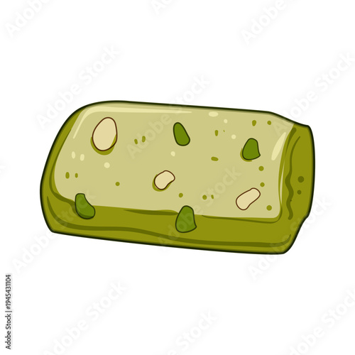Traditional indian sweet barfi featuring a green square piece adorned with chopped almonds and pistachios, typically served during festivals and celebrations