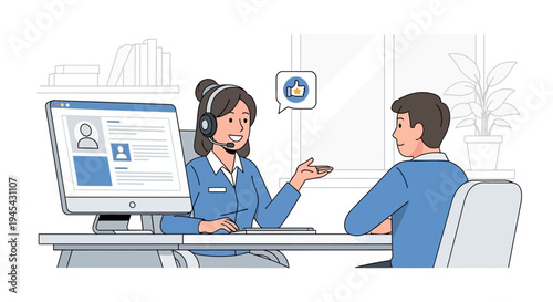 Vector illustration of customer support agent and client isolated on White Background
