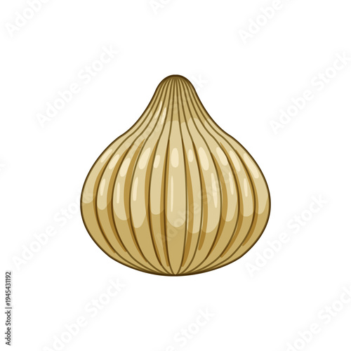 Organic garlic bulb featuring a light brown and yellow hue with vertical lines, representing a common cooking ingredient and a common symbol of healthy eating