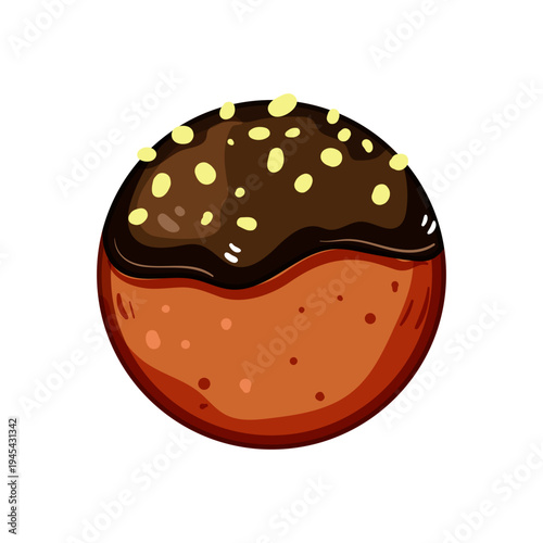 Traditional indian sweet ladoo or modak offering a delightful combination of rich chocolate glaze and crunchy dry fruit sprinkles on a white background