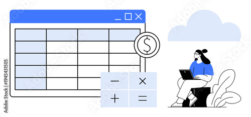 Financial spreadsheet. Digital tools for managing finances thumbs up spreadsheets and calculators. Financial spreadsheet for budgeting and planning. Perfect for finance, accounting, data analysis