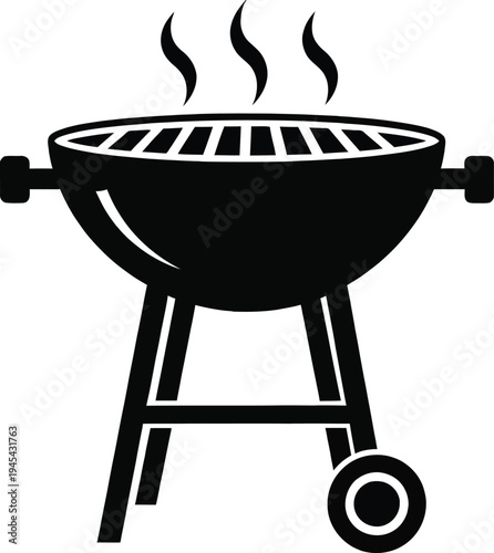 Black and white illustration of a barbecue grill with smoke