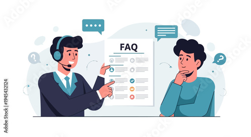 Vector illustration of customer support and FAQ isolated on White Background