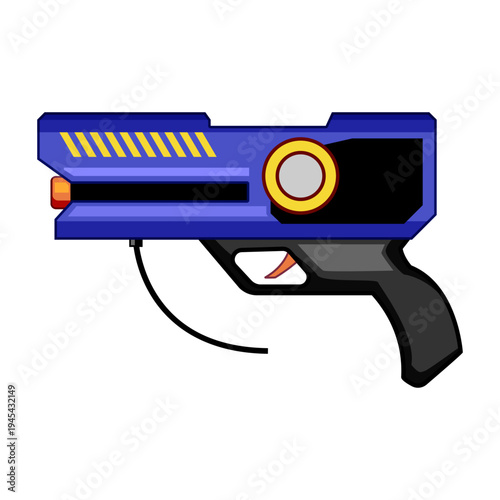 Futuristic blue laser tag blaster with safety features, handheld design for recreational combat and team play, ideal for parties, childrens games, indoor or outdoor entertainment