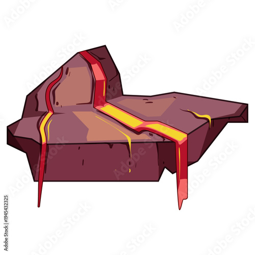 Rock platform with molten lava pouring down its sides, glowing and smokingdynamic volcanic element for game assets, fantasy backgrounds, illustrations, and animation designs