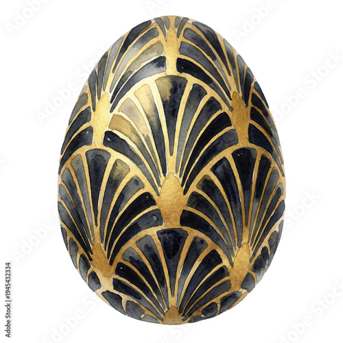 Elegant Art Deco Easter Egg Watercolor Illustration