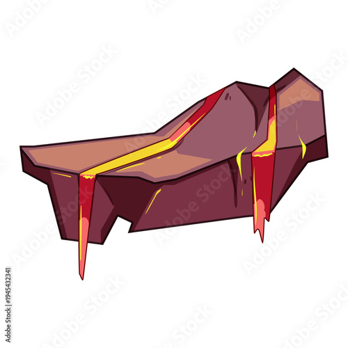 Cartoon rock platform featuring flowing molten lava, creating a dynamic and volatile landscape element suitable for gaming environments, fantasy realms, and volcanic themes