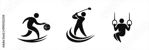 Dynamic Silhouettes of Athletes Engaged in Various Sporting Activities Icons Set